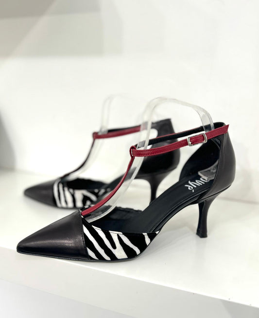 Décolleté Ovyè Nero-Zebra-Rosso