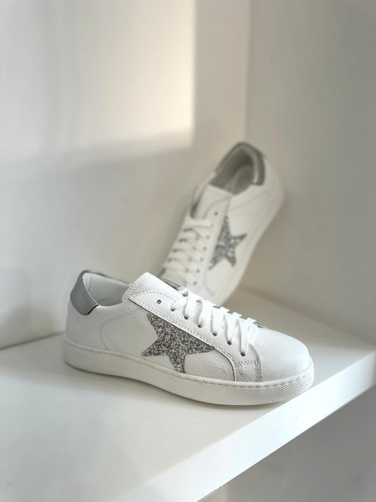 Sneakers Vera Pelle Glitter Argento