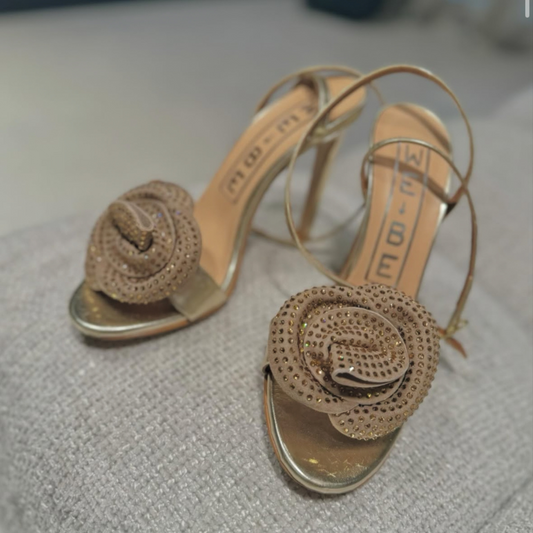 Sandali in Vera Pelle Oro con Rosa