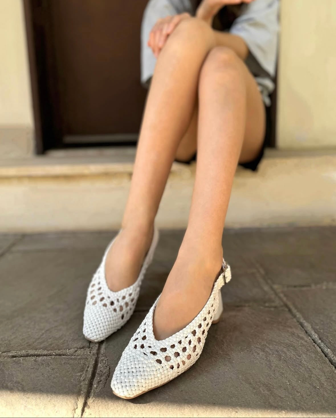 Slingback White tacco 5.5cm