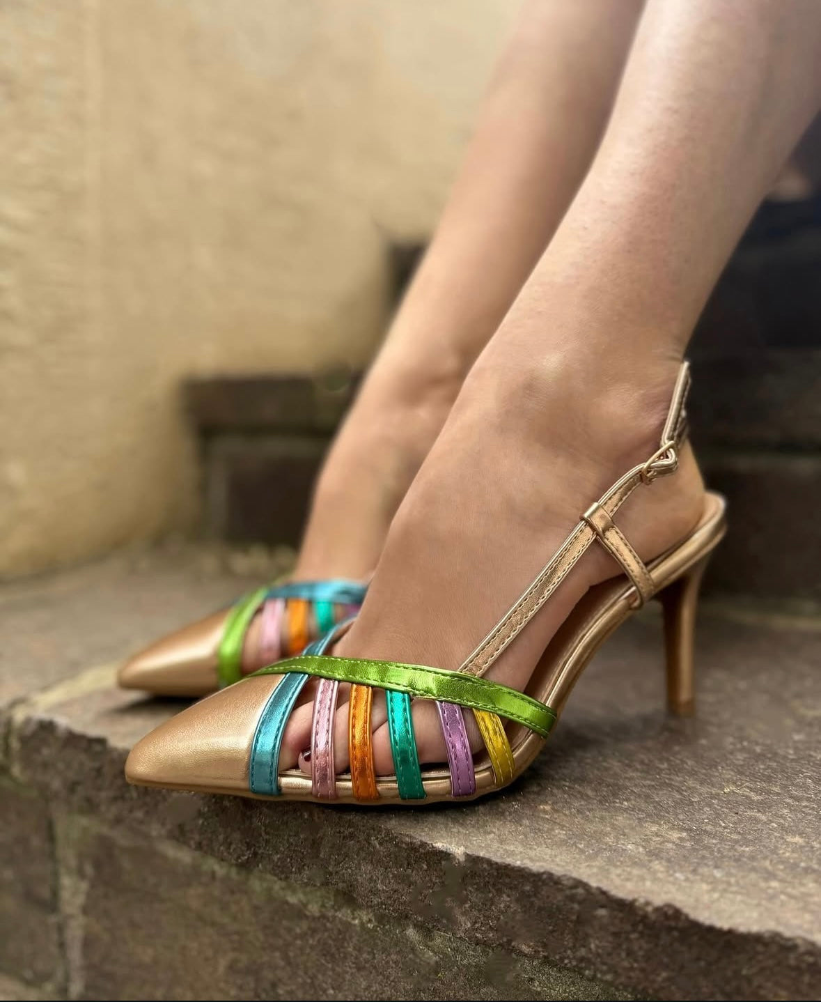 Slingback Antonia Champagne tacco 8cm