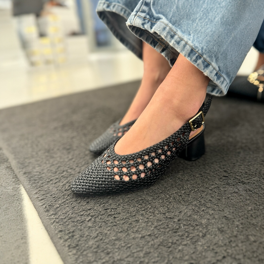 Slingback Positano Black Punta Tonda
