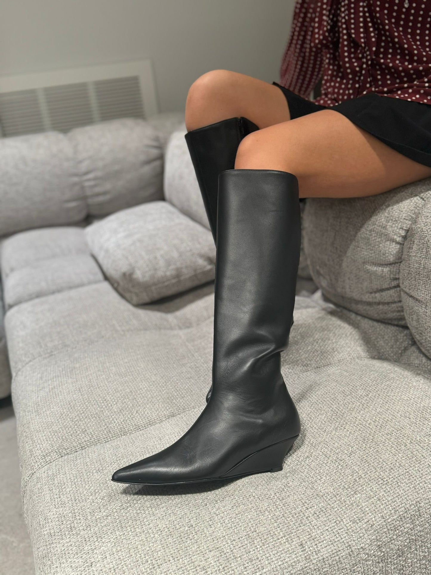 Stivale Anami Vera Pelle Tacco Unito Nero