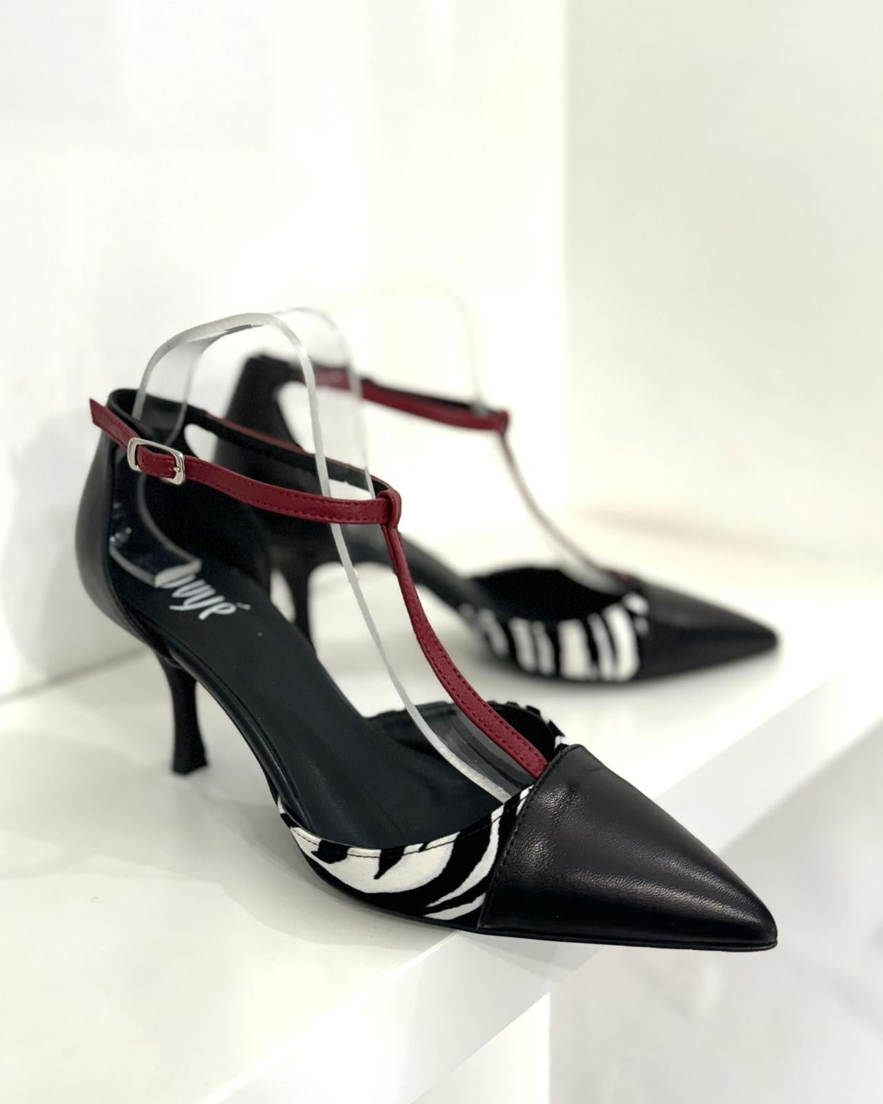 Décolleté Ovyè Nero-Zebra-Rosso