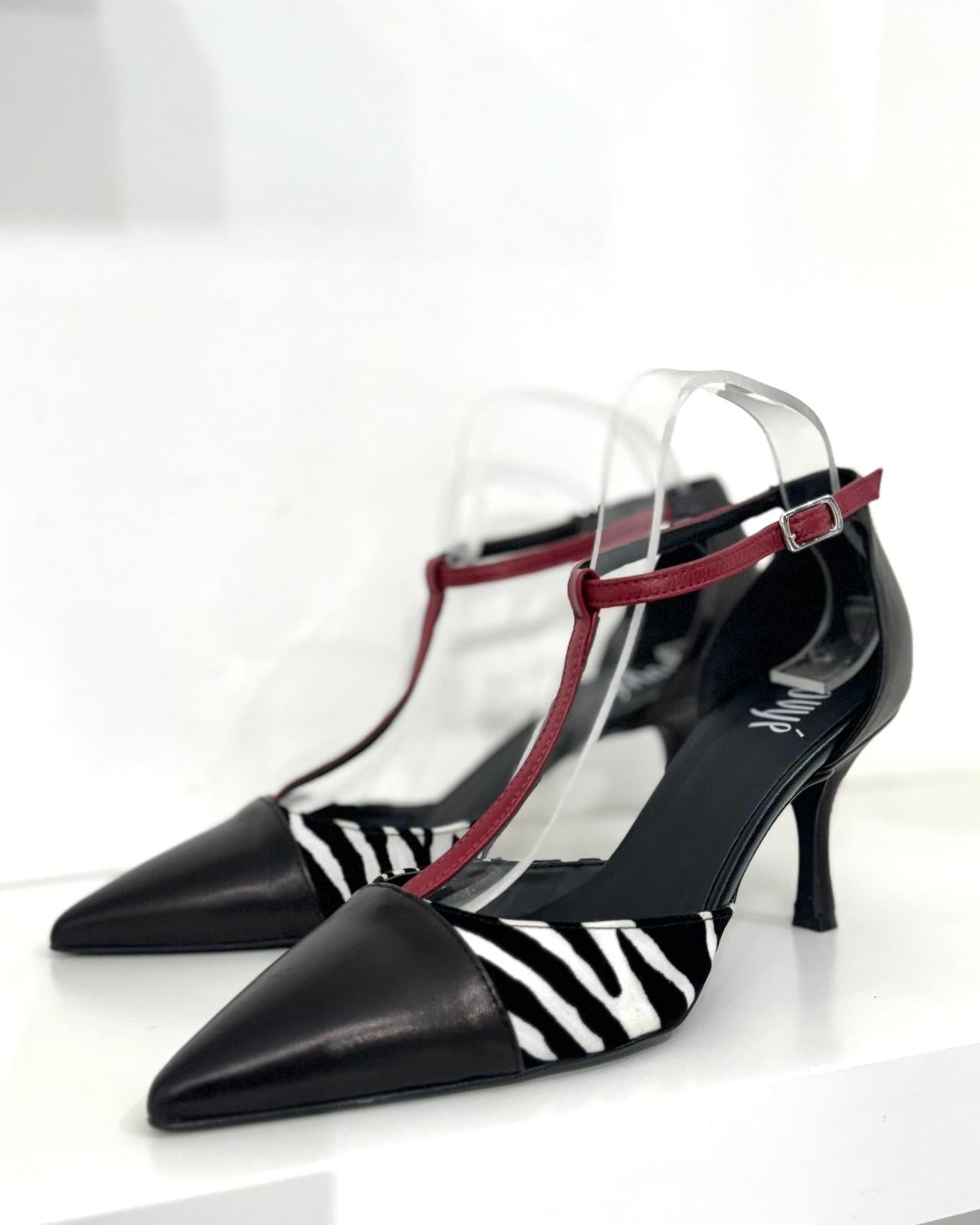 Décolleté Ovyè Nero-Zebra-Rosso