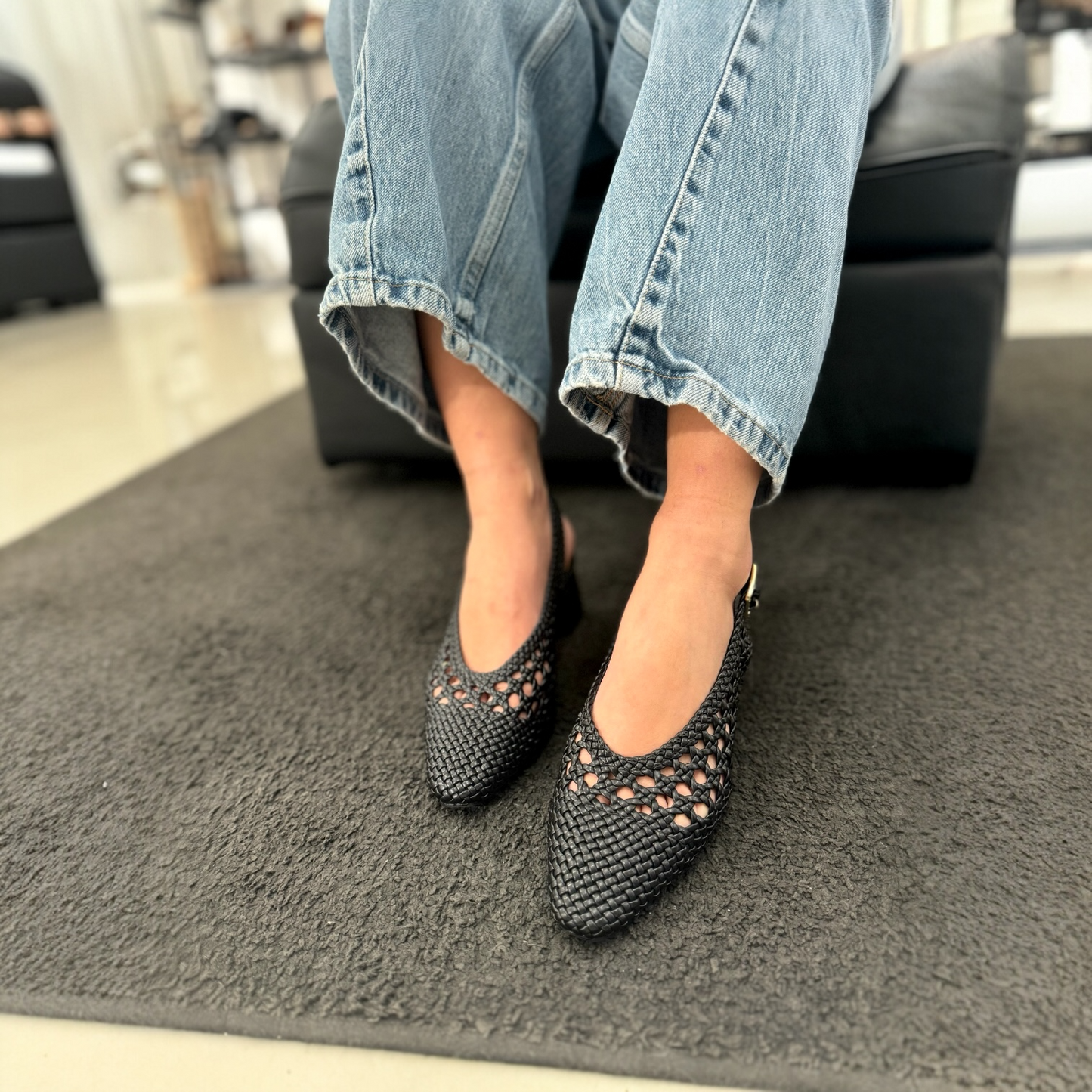 Slingback Positano Black Punta Tonda