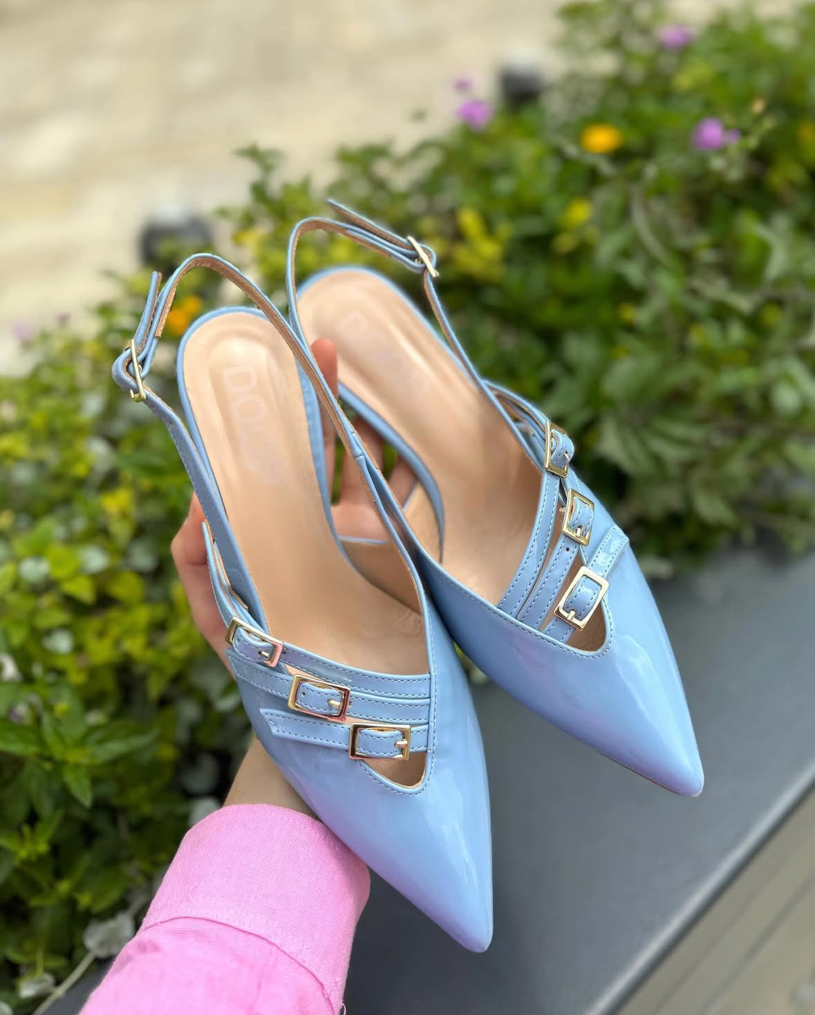 Slingback Doop in Vera Pelle Celeste
