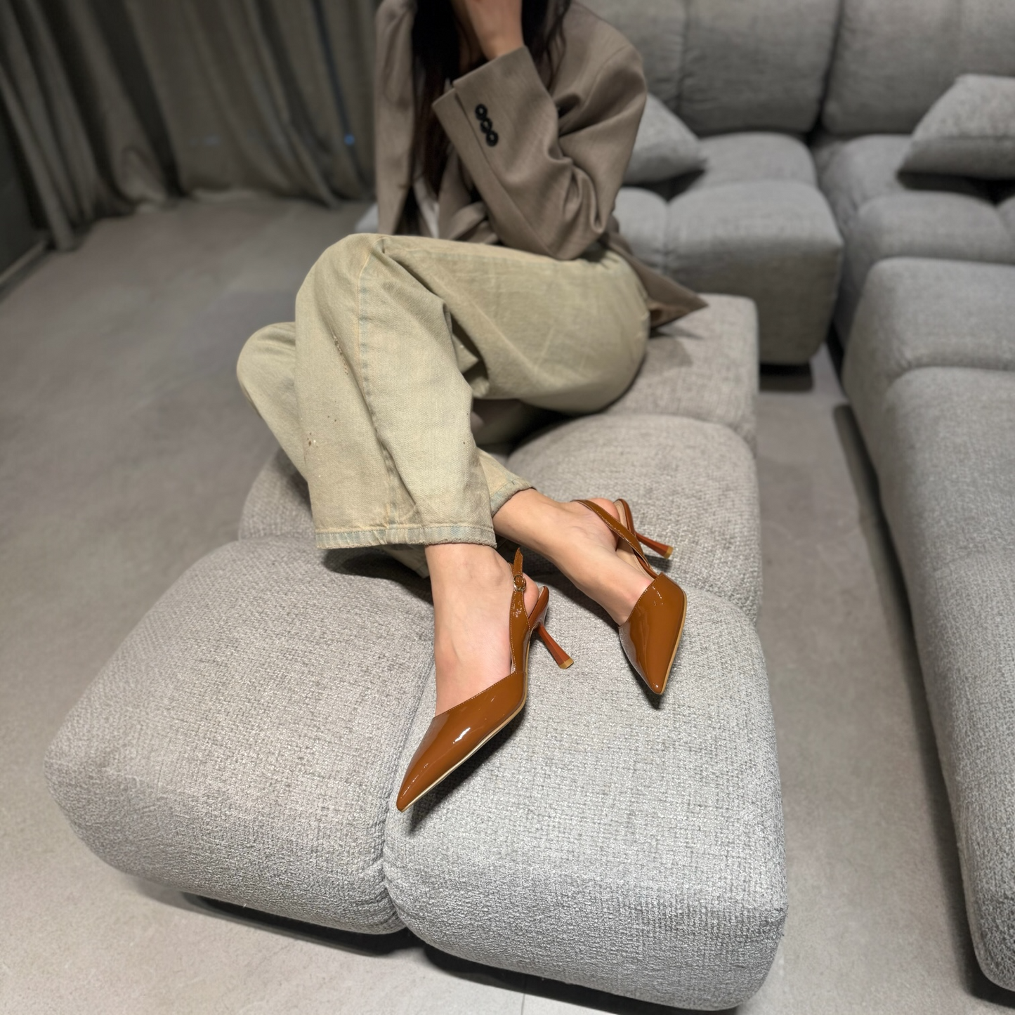 Slingback Nora NewYork Vernice Nocciola