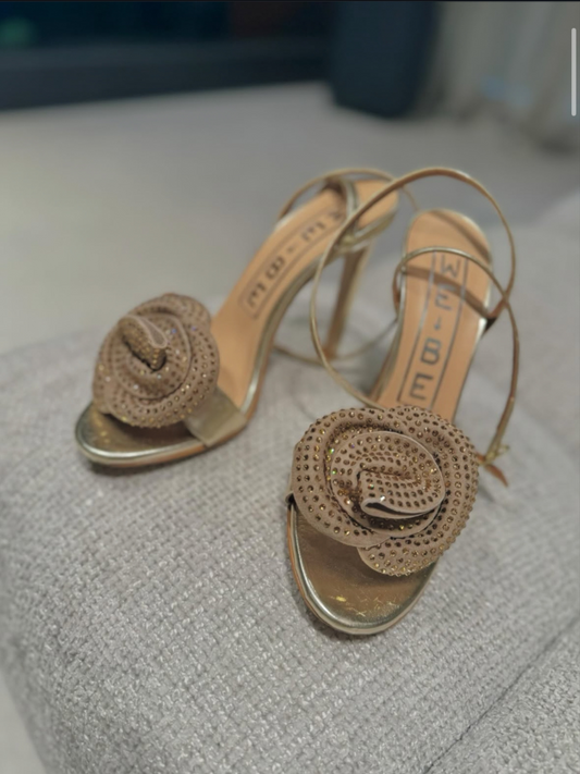 Sandali in Vera Pelle Oro con Rosa