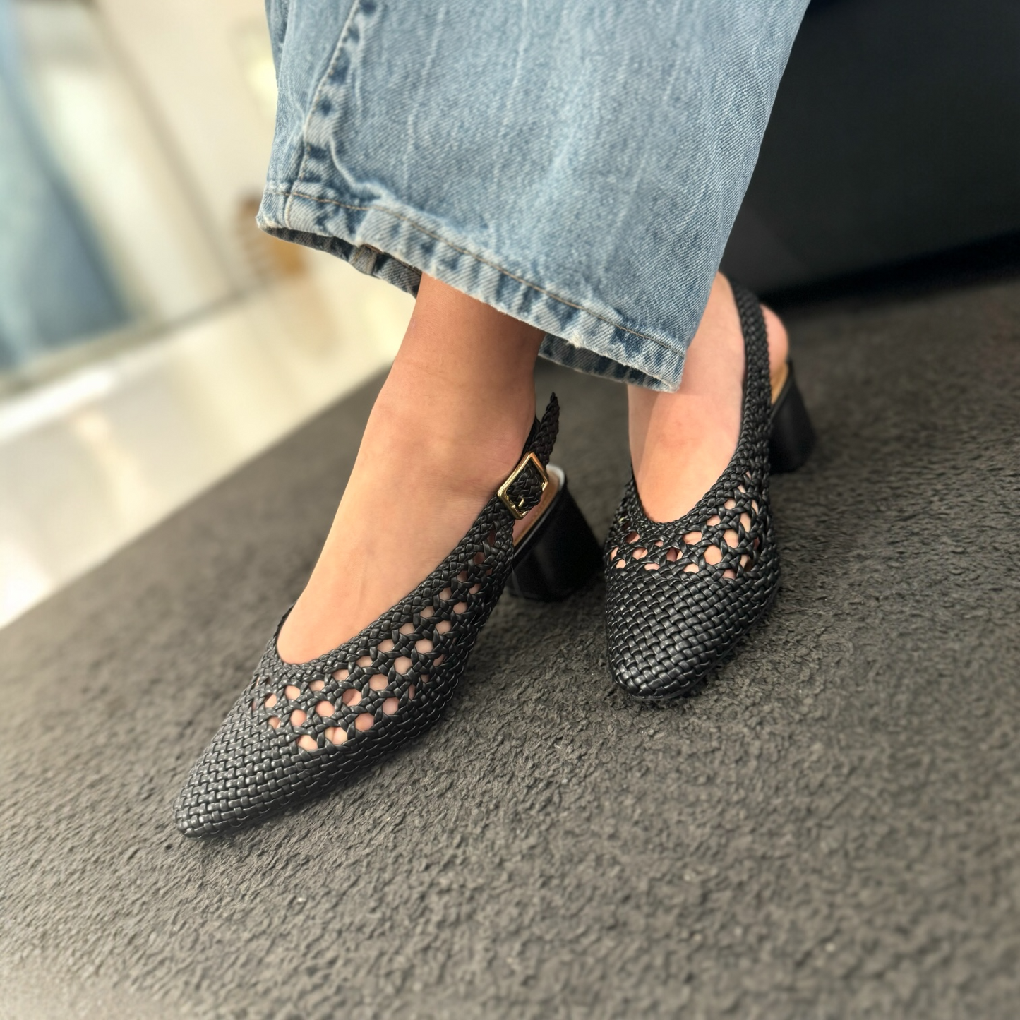 Slingback Positano Black Punta Tonda