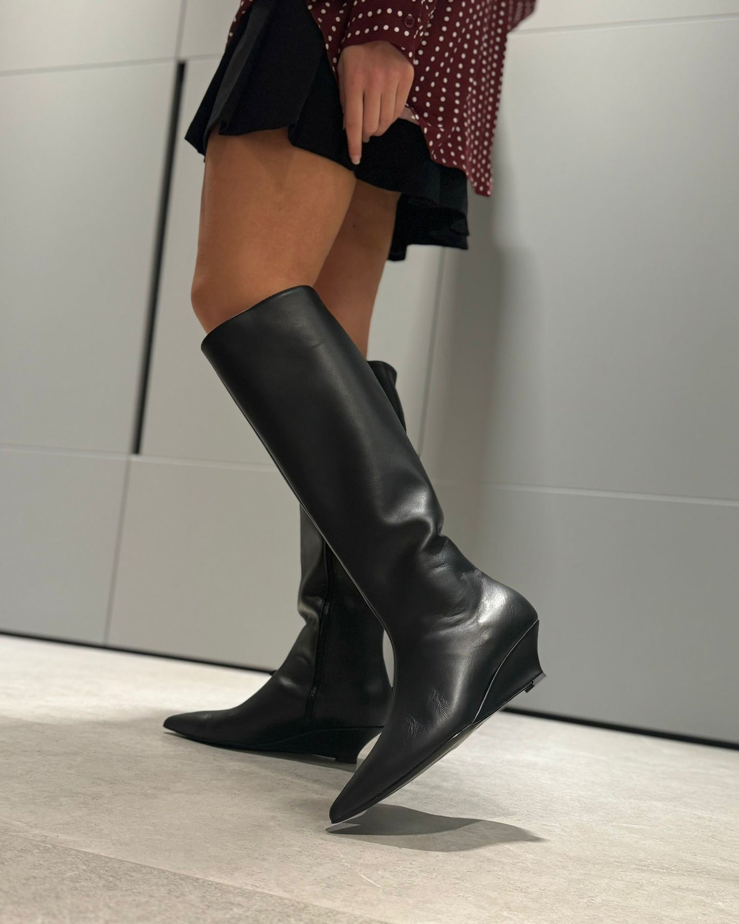 Stivale Anami Vera Pelle Tacco Unito Nero