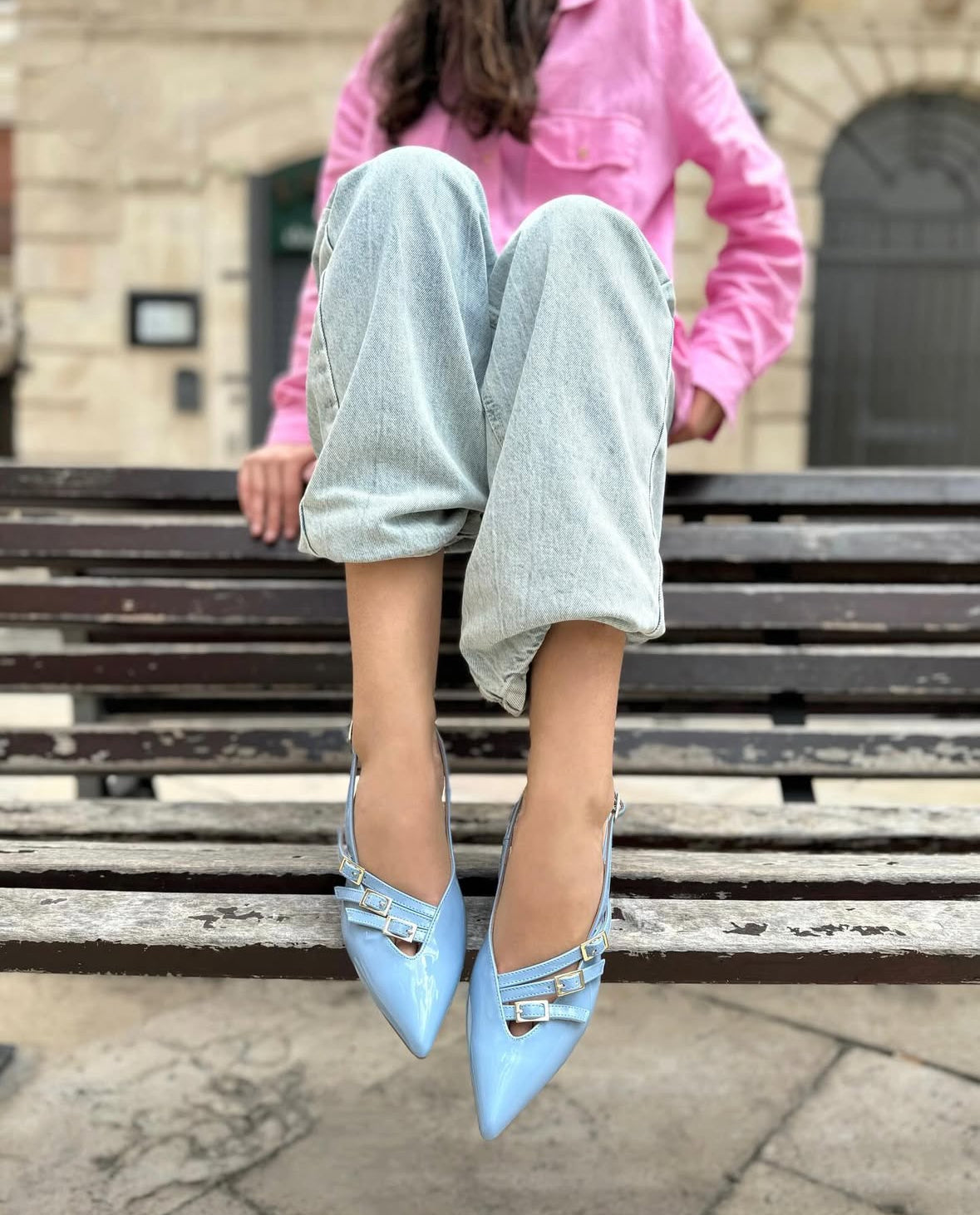 Slingback Doop in Vera Pelle Celeste